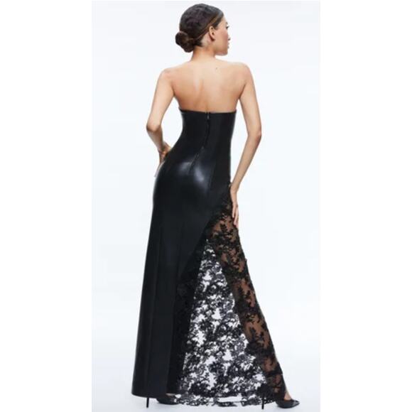 ALICE + OLIVIA Retha strapless vegan leather black sequined gown Maxi Dress Sz 0 - Picture 3 of 16